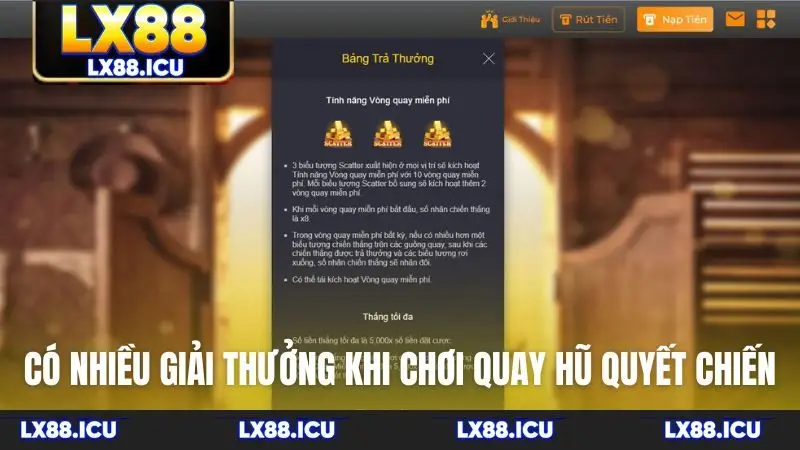 Có nhiều giải thưởng khi chơi quay hũ quyết chiến