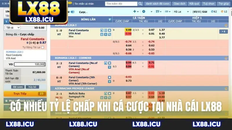Có nhiều tỷ lệ chấp khi cá cược tại nhà cái LX88