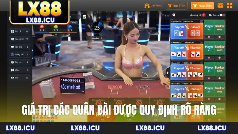 Giá trị các quân bài được quy định rõ ràng trong game