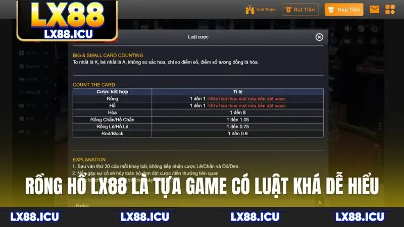 Rồng hổ LX88 là tựa game có luật khá dễ hiểu